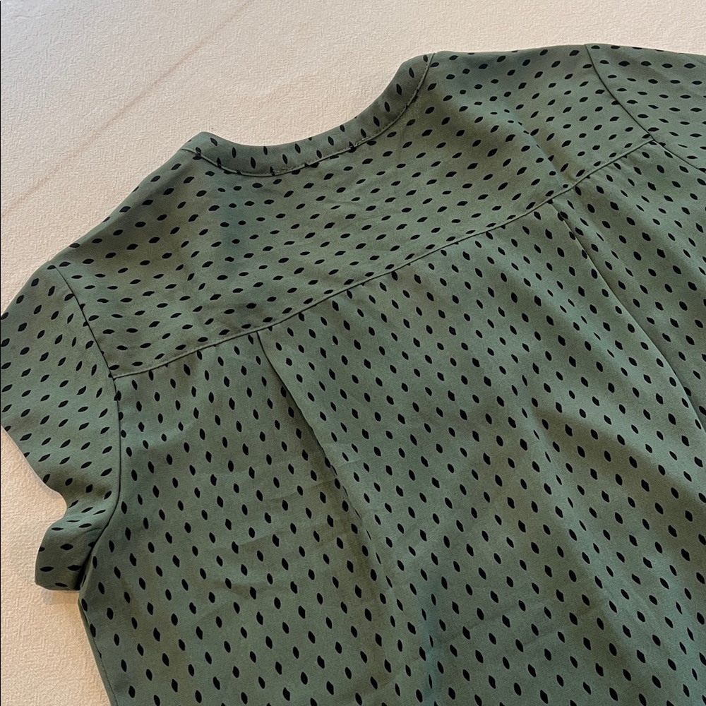 fun 2 fun Forest Green V-Neck Short Sleeve Blouse with Black Dot Print - Picture 4 of 4